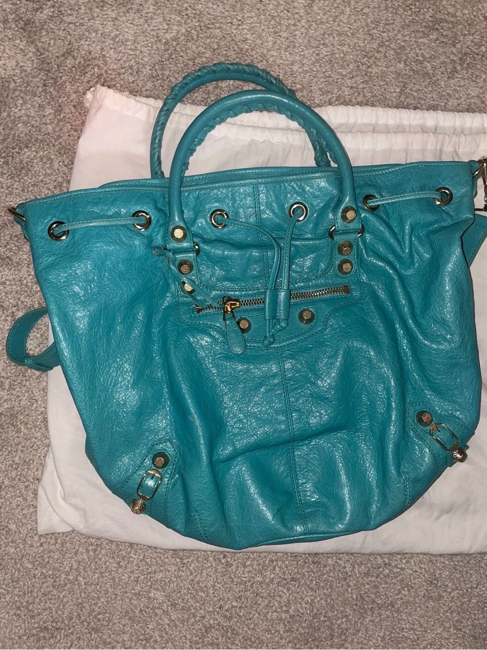 Balenciaga Giant 12 Bleu Tropical Pompon Drawstring Bag - Picture 3 of 15